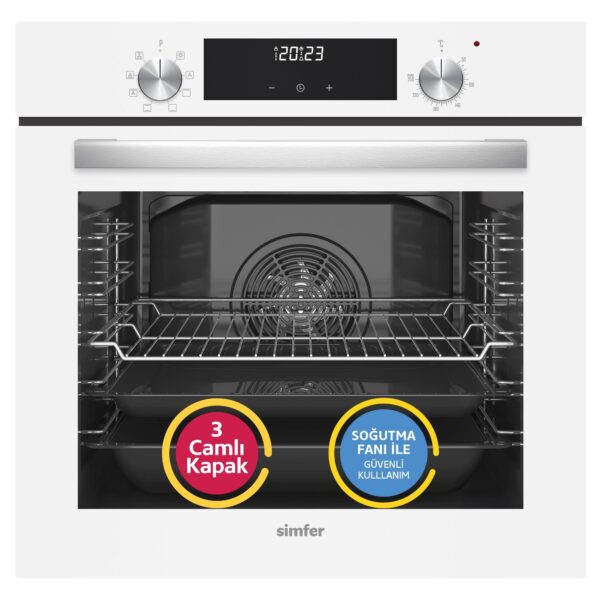 Simfer 8209 9 Fonksiyon QS Beyaz Cam Ankastre Fırın Power Turbo Dijital